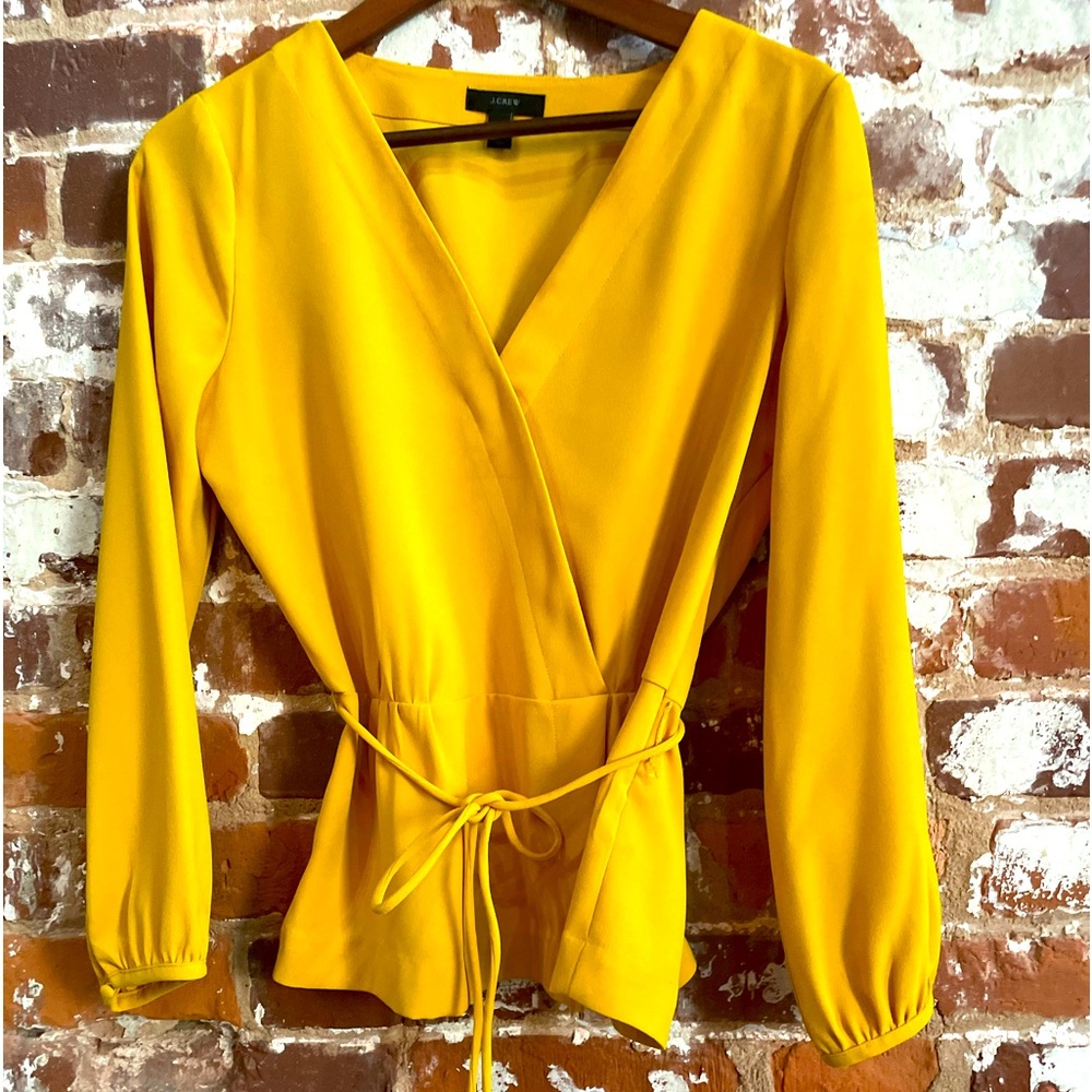 J. Crew Yellow Wrap Tie Front Blouse